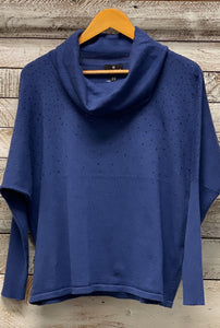 Marble - Blue Embellished Cowl Neck Knit (6733-225)