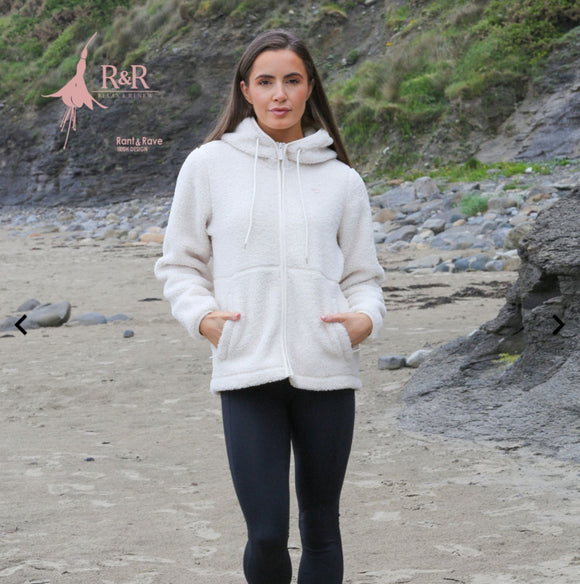 Rant & Rave -'Alma' Soft White Teddy Zip Hoodie