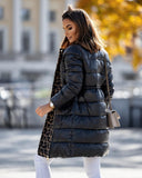 Black Wet Look Animal Print Trim Coat