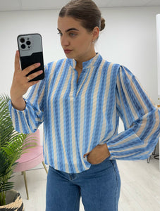 Blue Open Neck Top