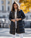 Black Wet Look Animal Print Trim Coat