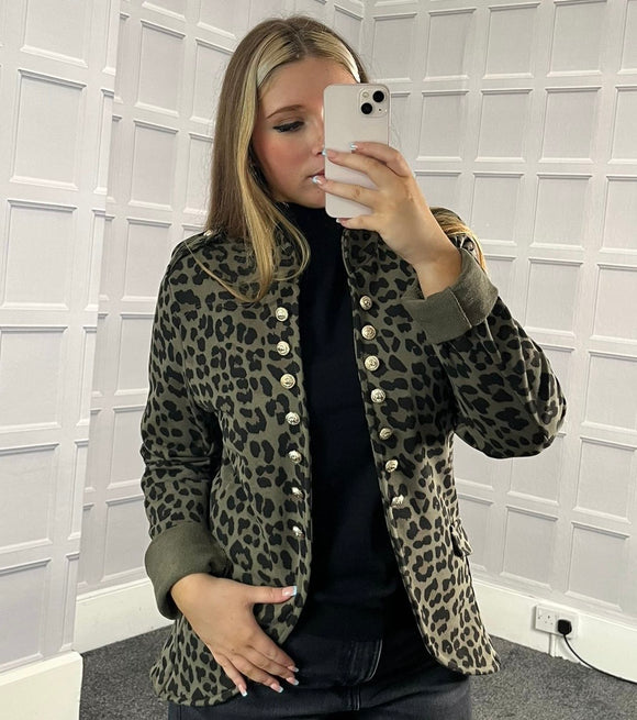 Khaki Leopard Military Style Jacket