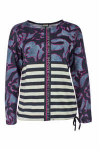 Kenny S - Indigo Stripe/Print L/S Drawstring Top