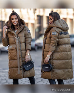 Bronze Metallic Hooded Puffa Coat