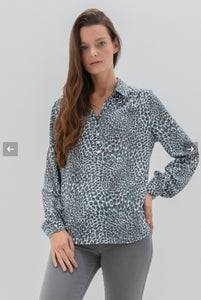 Marble - Sea Foam Animal Print Blouse (7961-223)